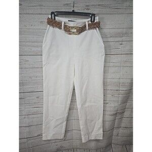 Boston Proper Pull‎ On Stretch Pants Women's Size 6 White Ankle High Waist Belt